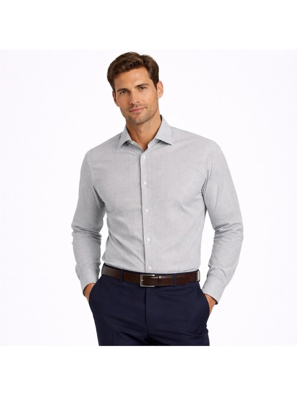 Hugo Boss Dress Shirt Gray Textured Regular Fit Mens 17.5 44 French Cuff